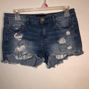 Distressed jean shorts